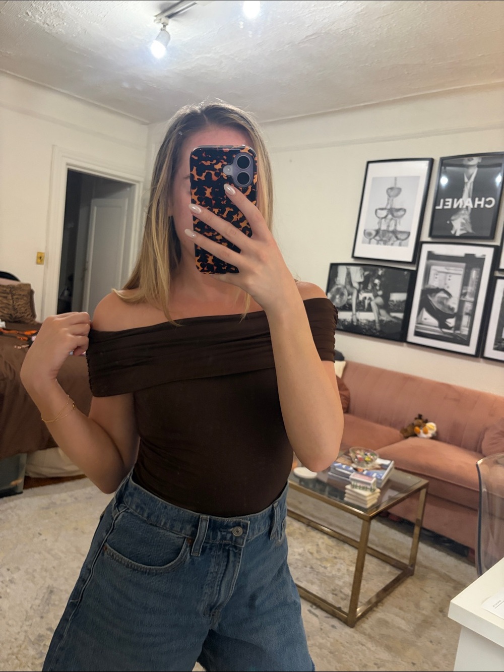 H&M Off-Shoulder Brown Women's Tank Top